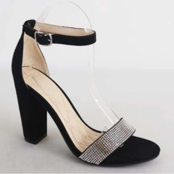 Shoes - Black suede sparkle chunky heel